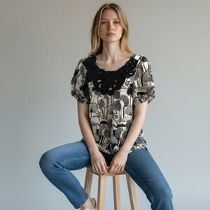 Silk and lace appliqué kimchi & Blue top Tree print size medium Urban outfitters